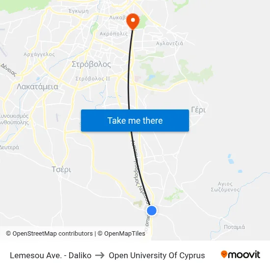 Lemesos Ave. - Daliko to Open University of Cyprus map