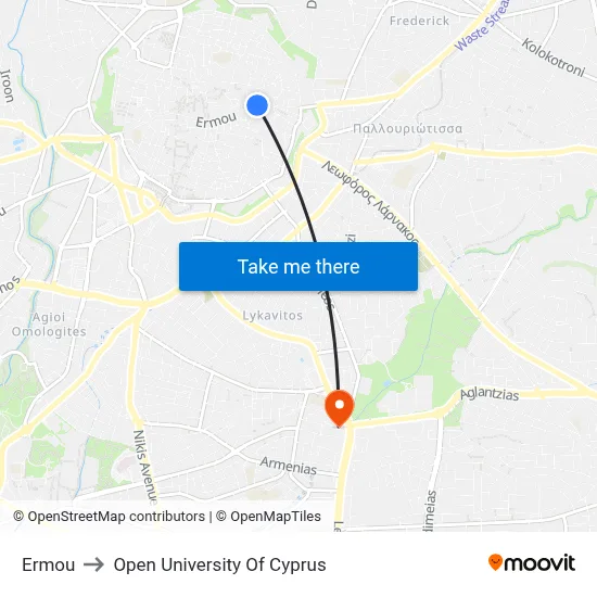 Ermou to Open University of Cyprus map
