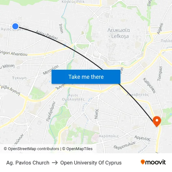 Ag. Pavlos Church to Open University of Cyprus map