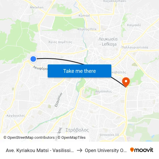 Kyriakos Matsis Ave. - Queen Frederica to Open University of Cyprus map