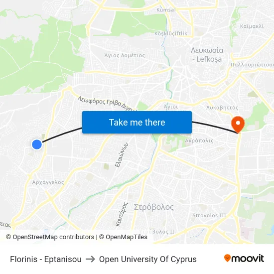 Florinis - Eptanisou to Open University of Cyprus map