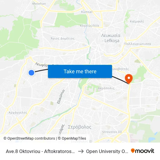 8th October Ave. - Emperor Justinian to Open University of Cyprus map