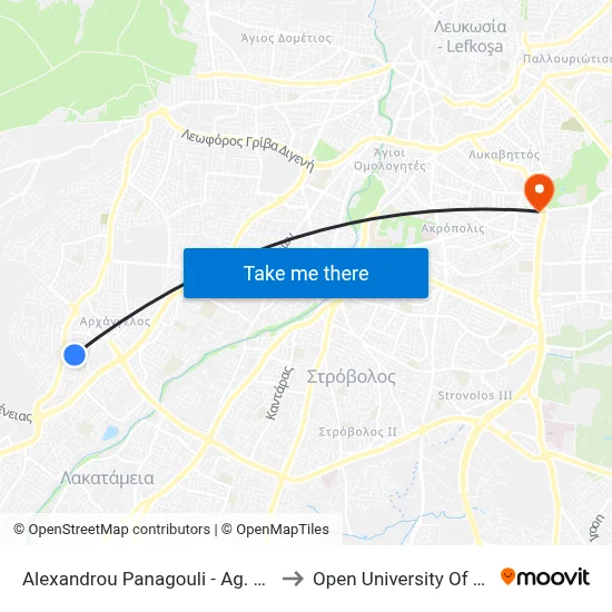 Alexandrou Panagouli - Ag. Antoniou to Open University of Cyprus map