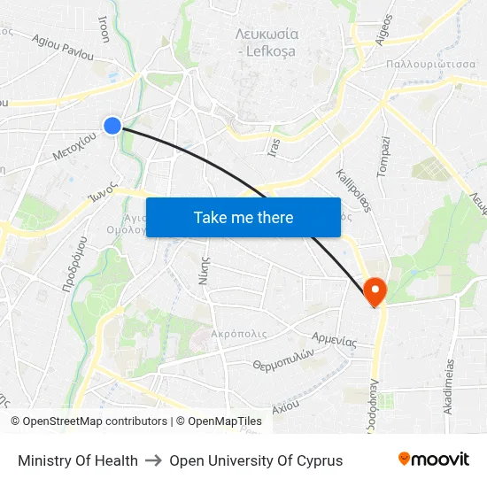 Ministry of Health to Open University of Cyprus map