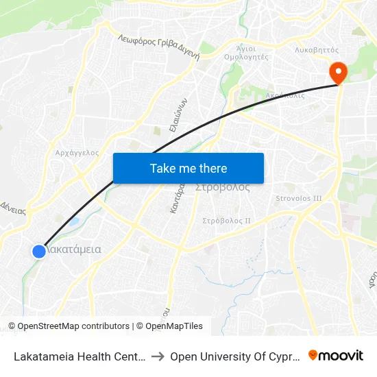 Lakatameia Health Centre to Open University of Cyprus map