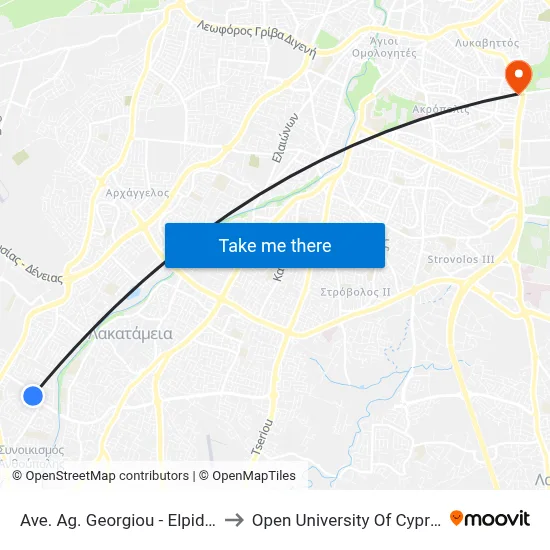 Ave. Ag. Georgiou - Elpidos to Open University of Cyprus map
