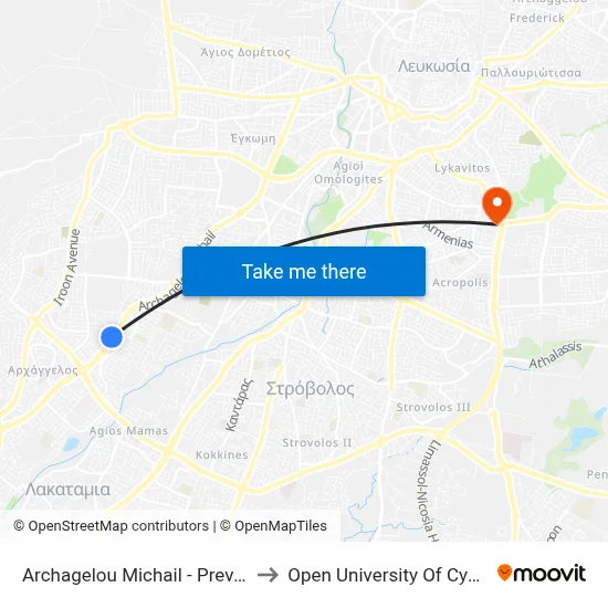 Archagelou Michail - Prevezis to Open University of Cyprus map