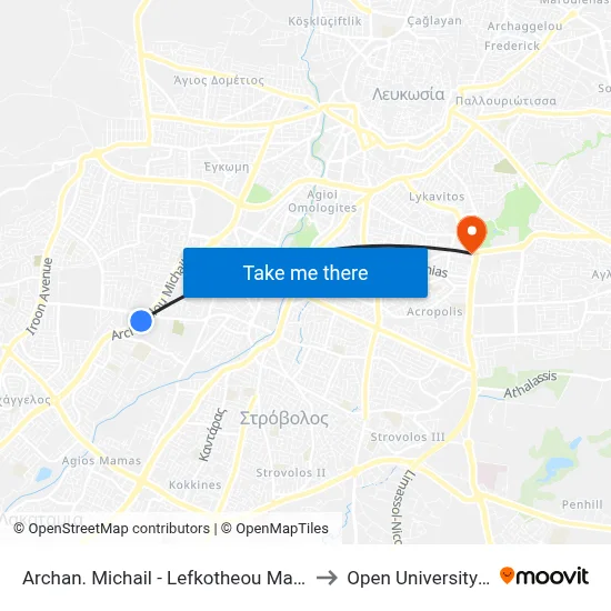Archangel Michael - Lefkotheos Makarios Stadium Ave. to Open University of Cyprus map