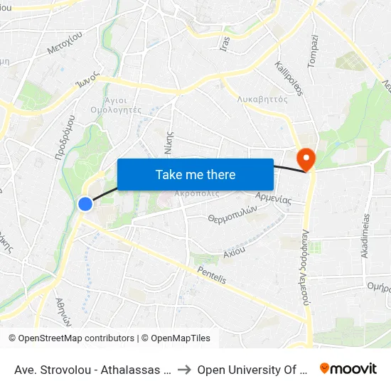 Strovolos Avenue - Athalassa Avenue to Open University of Cyprus map