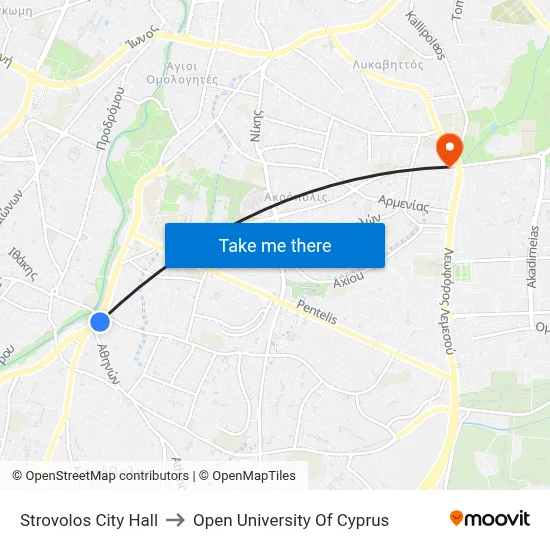 Strovolos City Hall to Open University of Cyprus map