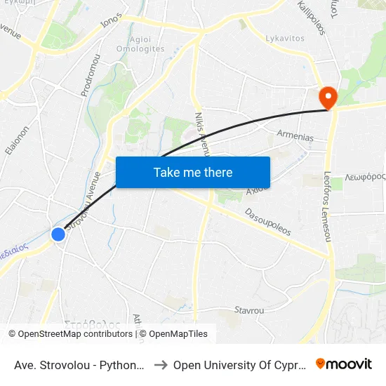 Strovolou Avenue - Pythonos to Open University of Cyprus map