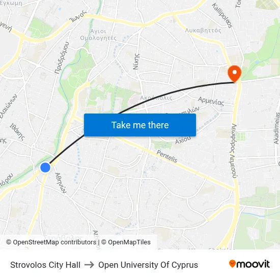 Strovolos City Hall to Open University of Cyprus map