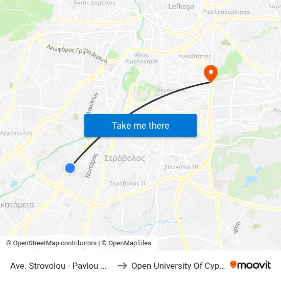 Strovolou Avenue - Pavlou Mela to Open University of Cyprus map