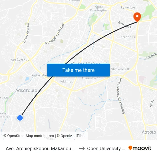 Ave. Arch. Makariou C - Dimitri Liperti to Open University of Cyprus map