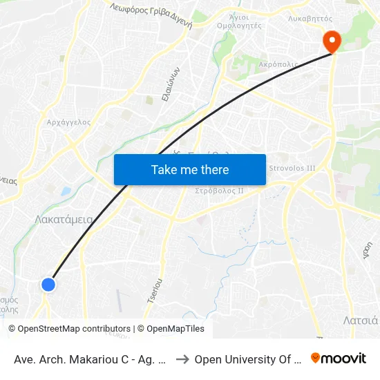 Ave. Arch. Makariou C - Ag. Georgiou to Open University of Cyprus map
