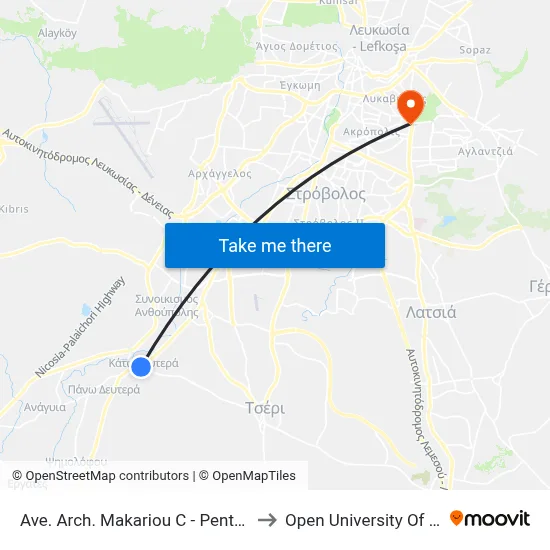 Ave. Arch. Makariou C - Pentadaktylou to Open University of Cyprus map