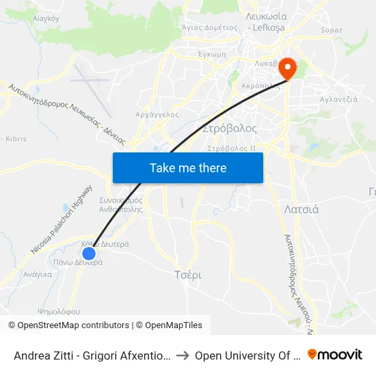Andrea Zitti - Grigori Afxentiou Avenue to Open University of Cyprus map