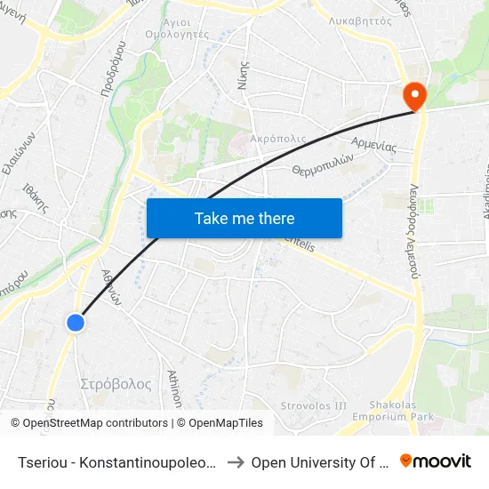 Tseriou - Constantinople Avenue to Open University of Cyprus map