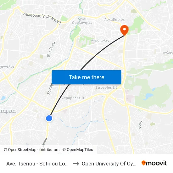 Tseriou Avenue - Sotiriou Lontou to Open University of Cyprus map