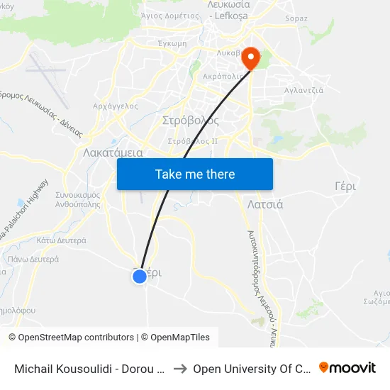 Michail Kousoulidis - Doros Loizou to Open University of Cyprus map