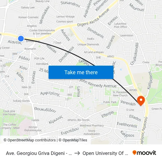 Georgiou Griva Digeni Ave. - Iasonos to Open University of Cyprus map