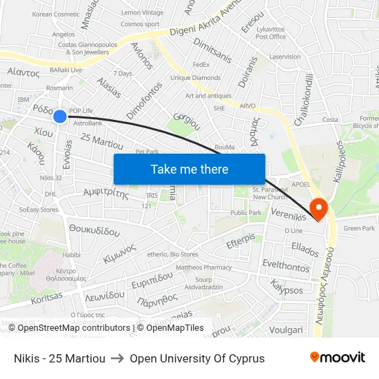 Nikis - March 25th to Open University of Cyprus map