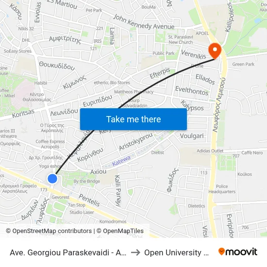 Ave. Georgiou Paraskevaidi - Akropolis Park to Open University of Cyprus map