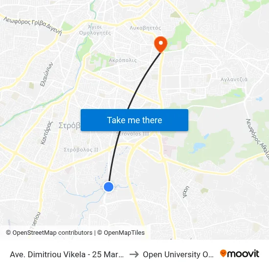 Dimitriou Vikela Avenue - 25th March Avenue to Open University of Cyprus map