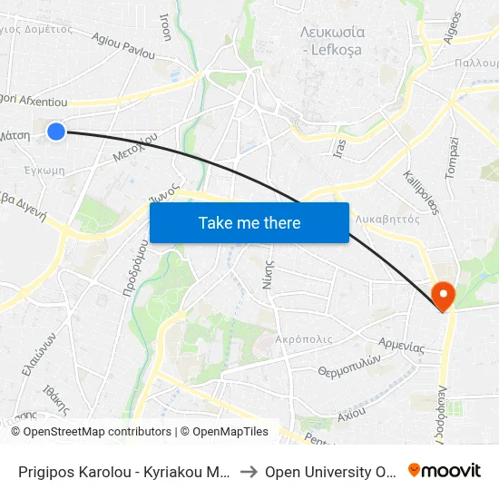 Prince Charles - Kyriakou Matsi Avenue to Open University of Cyprus map