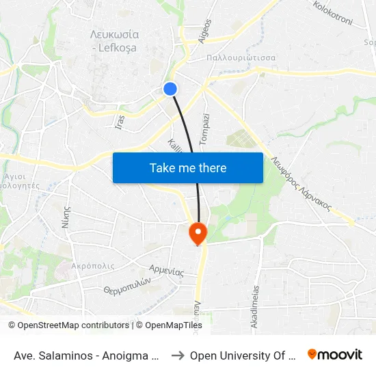 Ave. Salaminos - Anoigma Kolokasi to Open University of Cyprus map