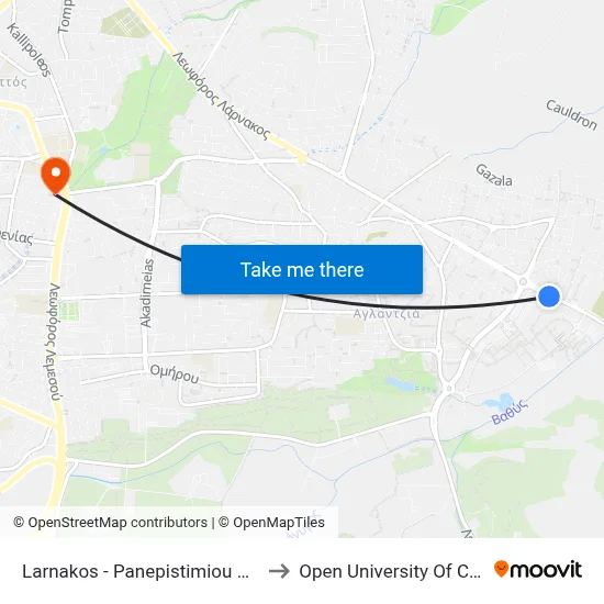 Larnakos - University Avenue to Open University of Cyprus map