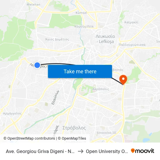 George Grivas Digenis Ave - Nea Engomi to Open University of Cyprus map