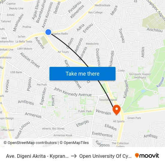 Digeni Akrita Avenue - Kypranoros to Open University of Cyprus map