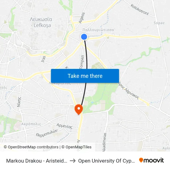 Markou Drakou - Aristeidou to Open University of Cyprus map