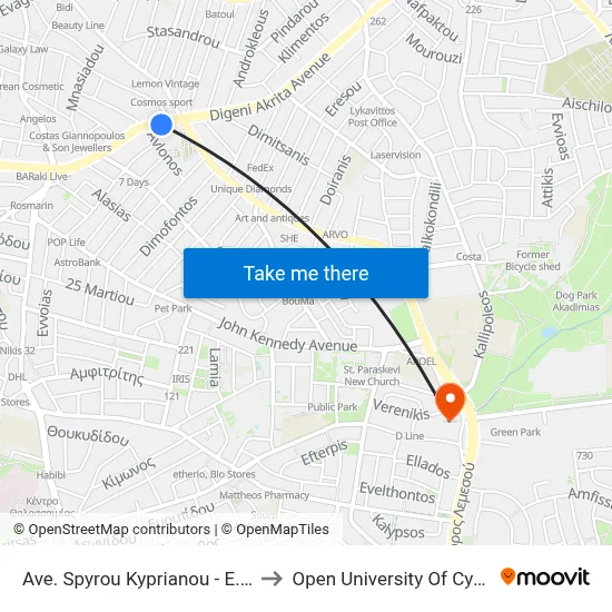 Ave. Spyrou Kyprianou - E.A.C. to Open University of Cyprus map