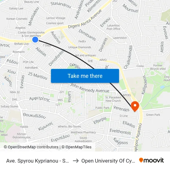 Spyros Kyprianou Avenue - Skopa to Open University of Cyprus map
