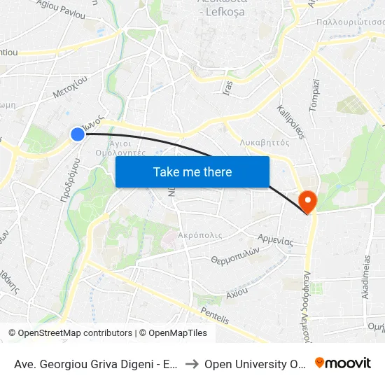Georgios Grivas Digenis Avenue - Europa Hotel to Open University of Cyprus map