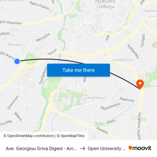 George Grivas Digenis Ave. - Archangel Michael to Open University of Cyprus map