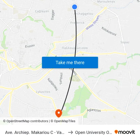 Archbishop Makarios III Avenue - Vasileos Pavlou to Open University of Cyprus map