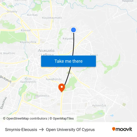 Smyrnis-Eleousis to Open University of Cyprus map