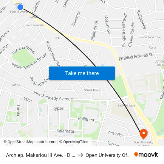 Archiep. Makariou III Ave. - Dimofontos to Open University of Cyprus map