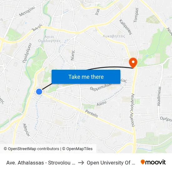 Athalassa Ave. - Strovolou Avenue to Open University of Cyprus map