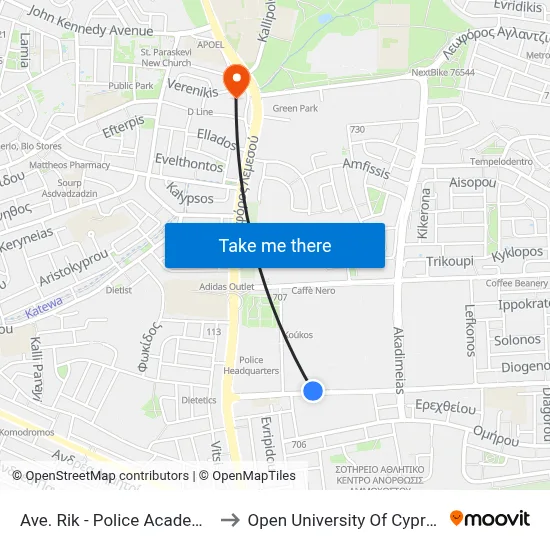 Ave. Rik - Police Academy to Open University of Cyprus map