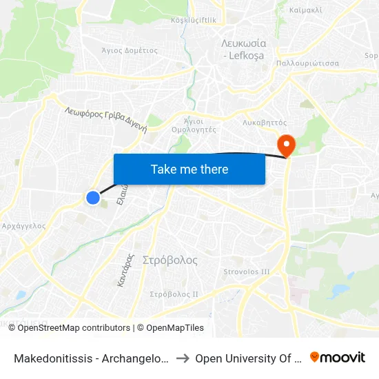 Makedonitissa - Archangel Michael to Open University of Cyprus map