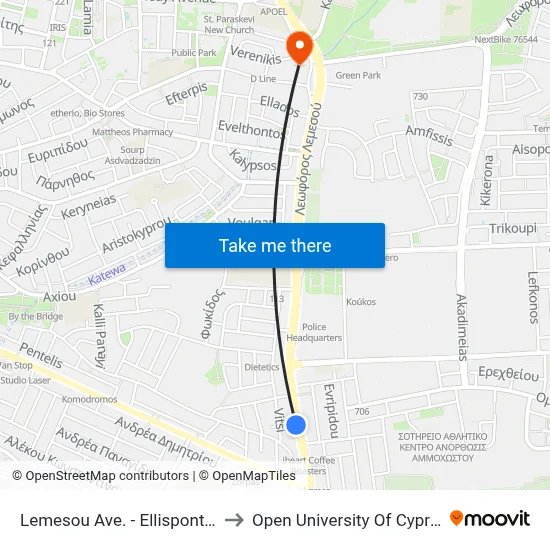 Limassol Ave. - Hellespont to Open University of Cyprus map