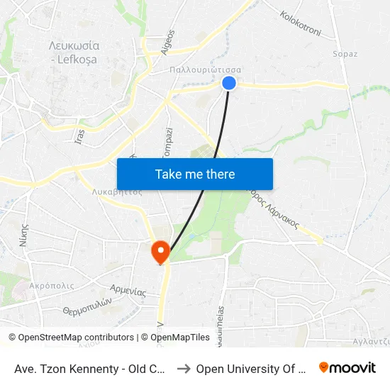 John Kennedy Ave - Old Cemetery to Open University of Cyprus map