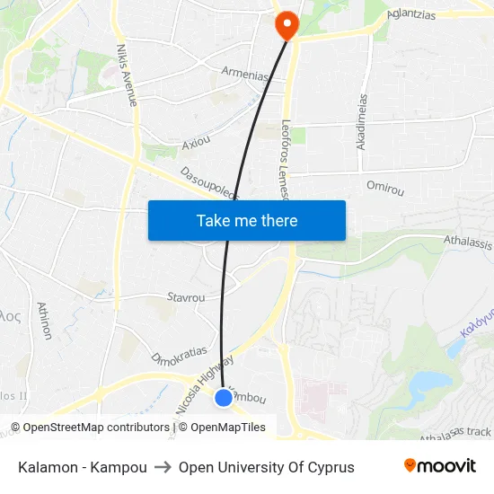 Kalamon - Kampou to Open University of Cyprus map