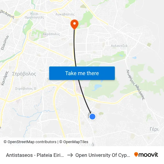 Resistance - Peace Square to Open University of Cyprus map