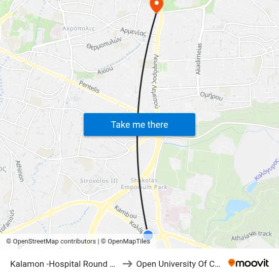 Kalamon - Hospital Roundabout to Open University of Cyprus map