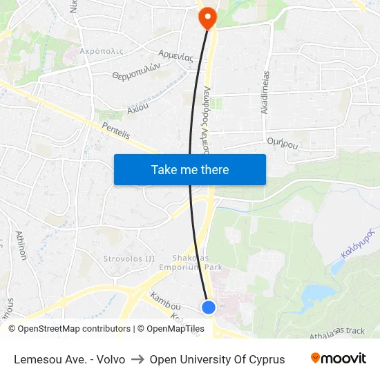 Lemesos Avenue - Volvo to Open University of Cyprus map